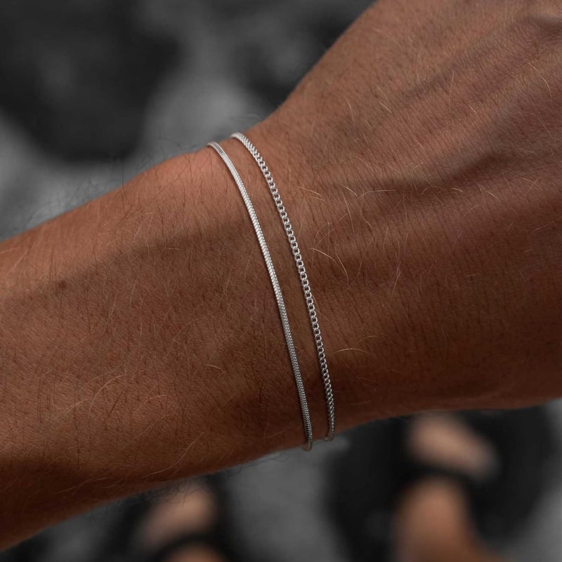 Moodear Valentines Day Gifts for Him Stackable Bracelets for Men - Dainty Silver Cuban Link Stackable Snake Chain Stainless Steel Bracelets Trendy Jewelry Gift - Image 3